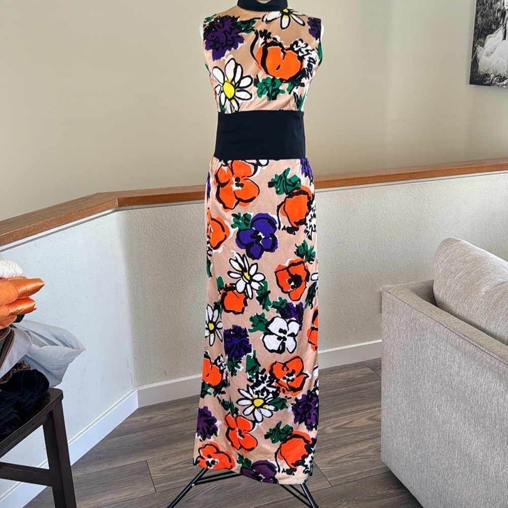 Vintage Floral Mock Neck Dress | 70s Flower Power Hippie Dress